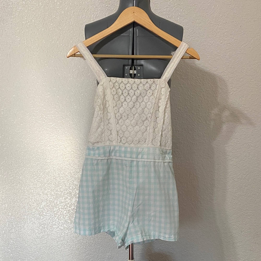Kimchi Blue White Lace and Blue Gingham Kids One Piece